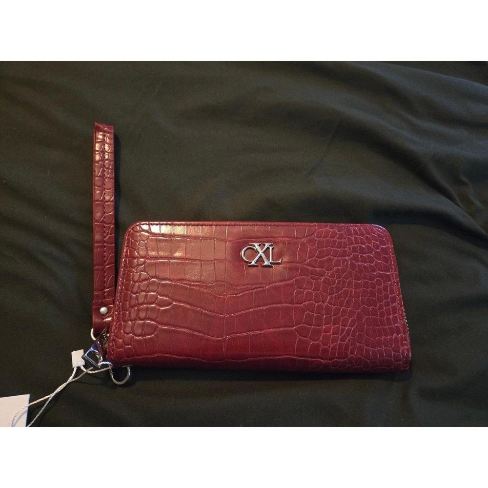 Christian Lacroix Croc Embossed Zip Around Wallet Wristlets Black & Burgundy Set - Picture 3 of 5